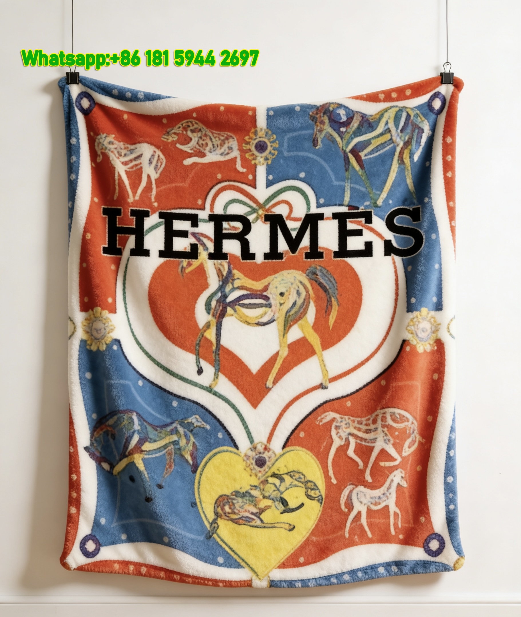 Colorful Hermès Horse Print Flannel Throw Blanket IMG_5110